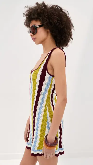 LE BOP Nadia Wavy tripe Mini Dress Citrine tripe | Thumbnail 4