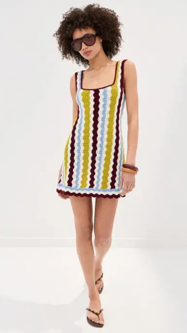 LE BOP Nadia Wavy tripe Mini Dress Citrine tripe | Thumbnail 5