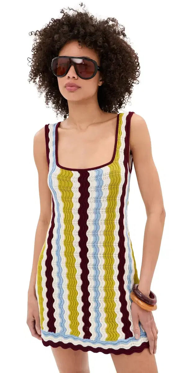 Nadia Wavy Stripe Mini Dress Citrine Stripe
