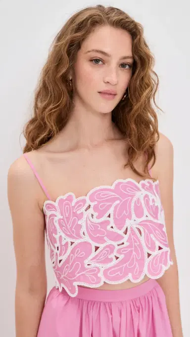 Cinq à Sept Paisley Bloom Embroidered Caterina Top Rosewater Pink/White S | Thumbnail 2