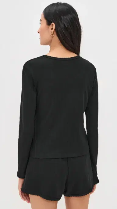 LESET Pointelle Long Sleeve Henley Black | Thumbnail 3 LESET Pointelle Long Sleeve Henley Black | Thumbnail 3