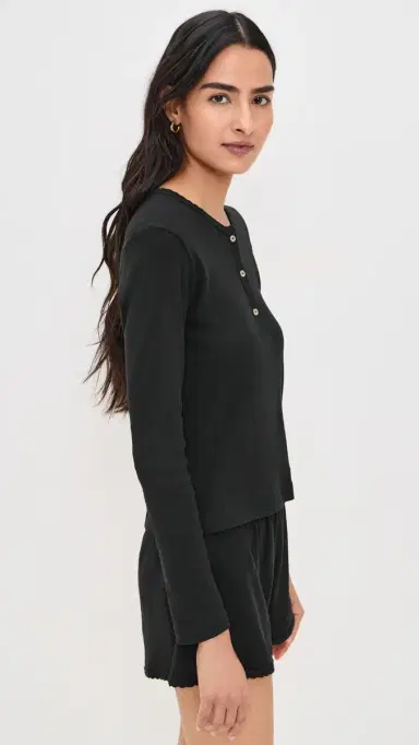 LESET Pointelle Long Sleeve Henley Black | Thumbnail 4 LESET Pointelle Long Sleeve Henley Black | Thumbnail 4