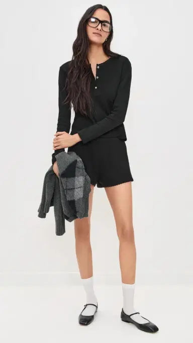 LESET Pointelle Long Sleeve Henley Black | Thumbnail 5 LESET Pointelle Long Sleeve Henley Black | Thumbnail 5