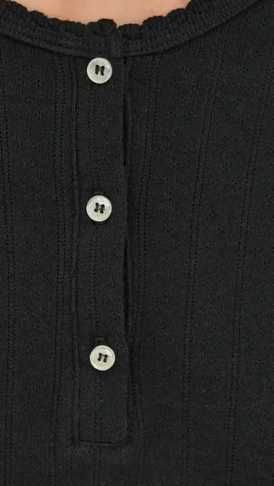 LESET Pointelle Long Sleeve Henley Black | Thumbnail 6 LESET Pointelle Long Sleeve Henley Black | Thumbnail 6