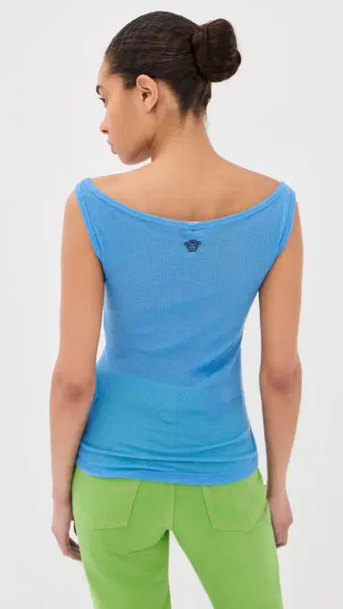 Versace Ribbed Medusa Embroidery Tank Top Sky | Thumbnail 3 Versace Ribbed Medusa Embroidery Tank Top Sky | Thumbnail 3
