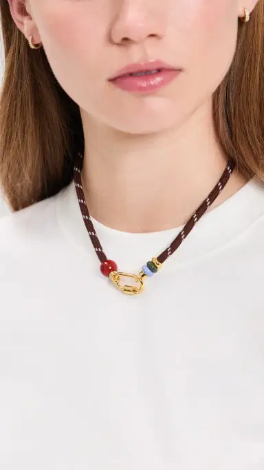 Madewell Semiprecious Carabiner Paracord Charm Necklace Dark Carob One Size | Thumbnail 3