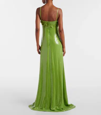 Oscar de la Renta Floral-appliqué sequined jersey gown | Thumbnail 2