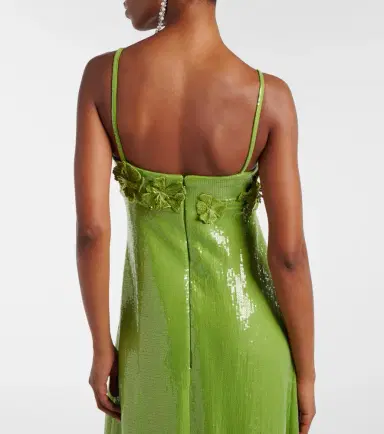 Oscar de la Renta Floral-appliqué sequined jersey gown | Thumbnail 4