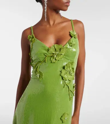 Oscar de la Renta Floral-appliqué sequined jersey gown | Thumbnail 5