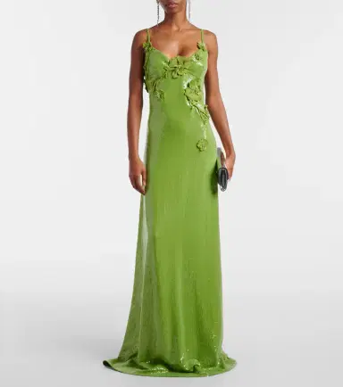 Oscar de la Renta Floral-appliqué sequined jersey gown | Thumbnail 6