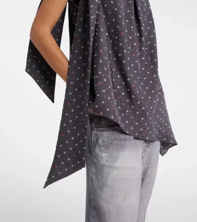 Acne Studios Bow-detail printed asymmetric silk top | Thumbnail 2