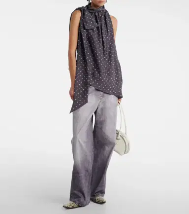 Acne Studios Bow-detail printed asymmetric silk top | Thumbnail 3
