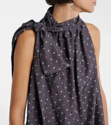 Acne Studios Bow-detail printed asymmetric silk top | Thumbnail 4