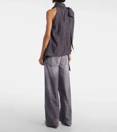 Acne Studios Bow-detail printed asymmetric silk top | Thumbnail 5