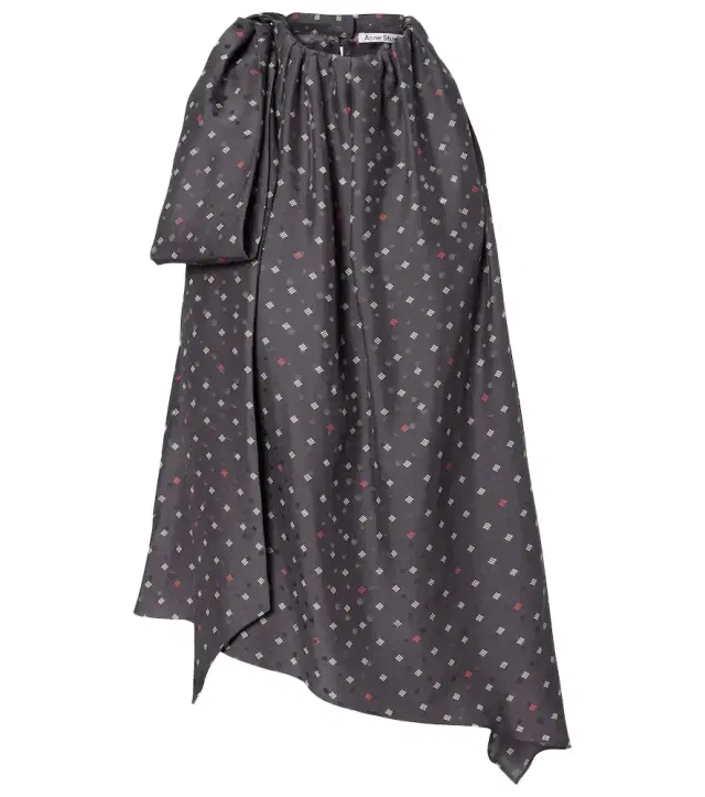 Bow-detail printed asymmetric silk top