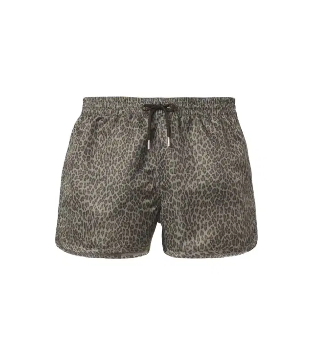 Leopard-print satin twill swim trunks