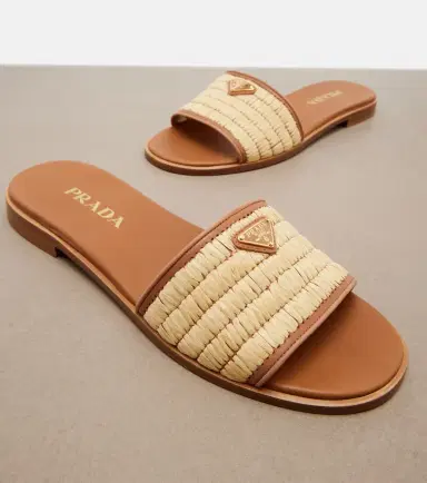 Prada Leather and raffia slides | Thumbnail 4 Prada Leather and raffia slides | Thumbnail 4
