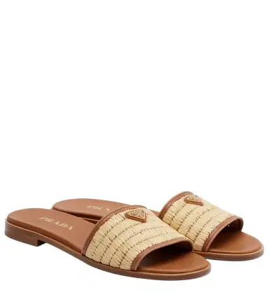 Prada Leather and raffia slides | Thumbnail 1 Prada Leather and raffia slides | Thumbnail 1