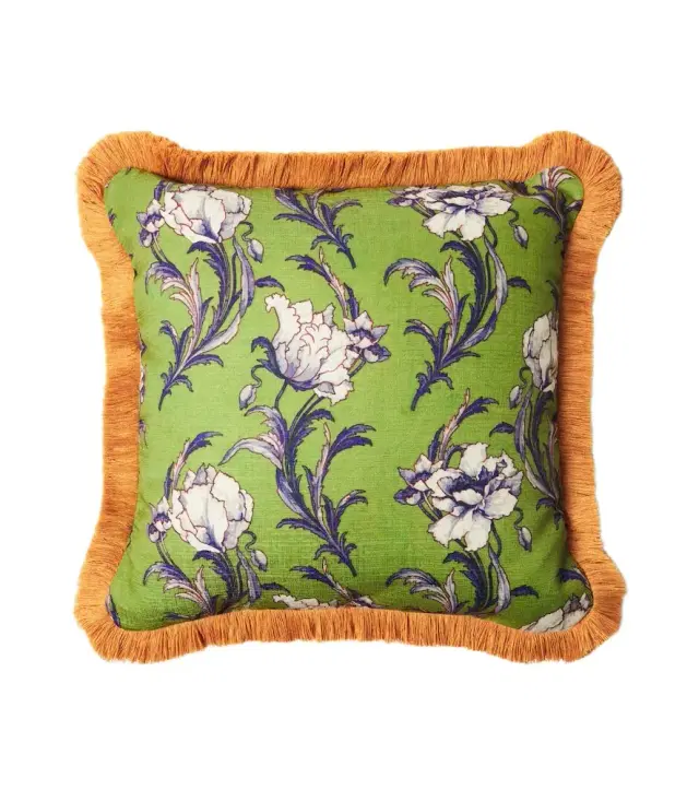 La DoubleJ Nymph Bloom floral fringed cushion