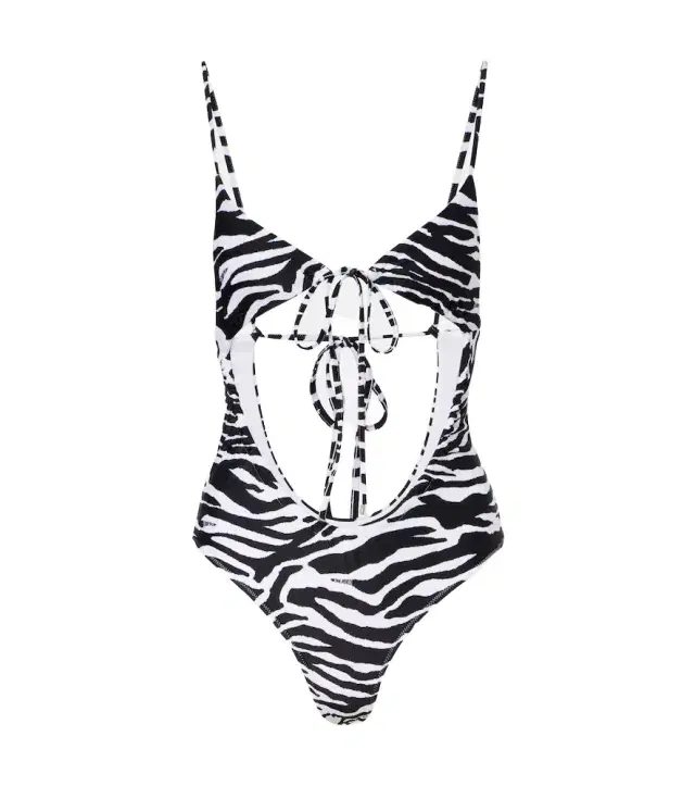 Cutout zebra-print swimsuit