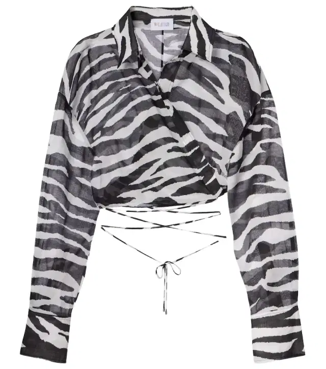 Zebra-print cotton muslin wrap top
