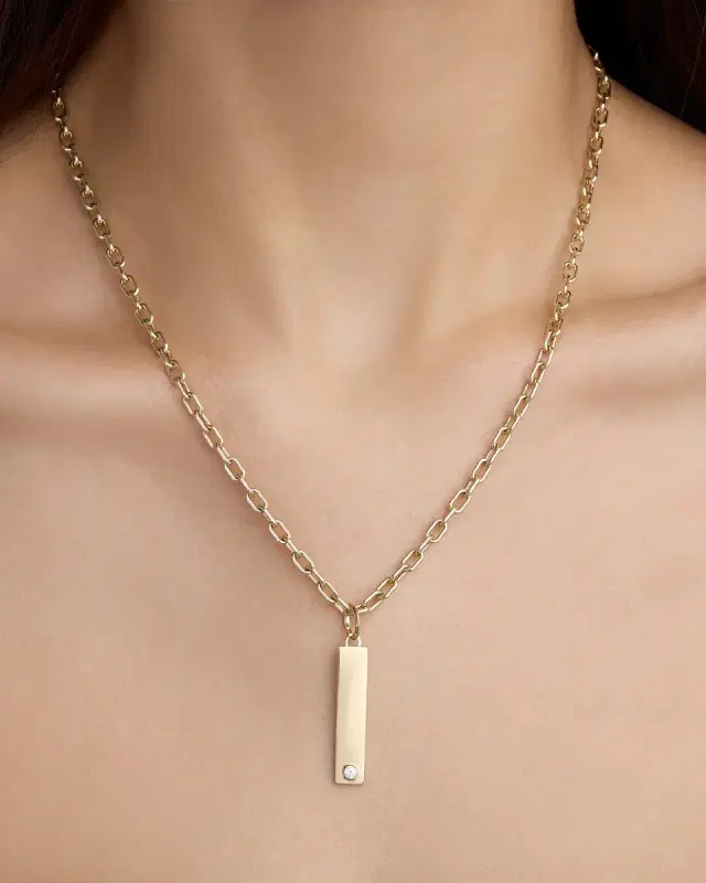 Jennifer Fisher Narrow Classic Diamond Dog Tag in 18K Yellow Gold