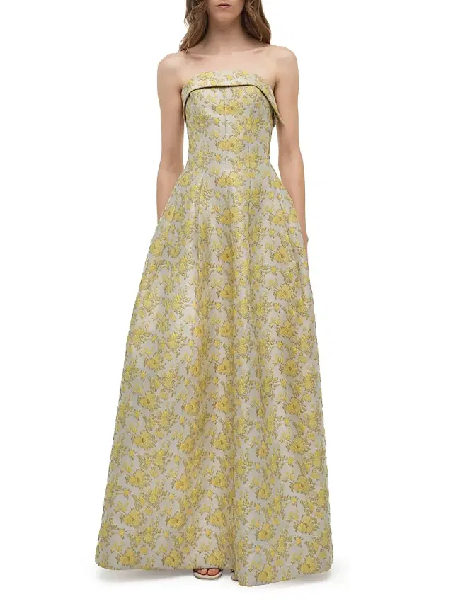 Women's Octavia Floral Jacquard Strapless Gown - Buttercream