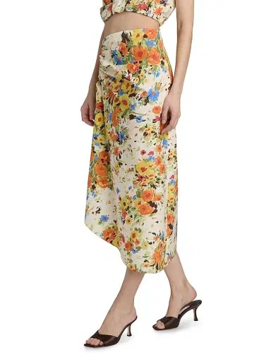 A.L.C. Women's Naomi Printed Ruched Cotton Midi-Skirt - Butter Poppy Multi - Size 14 | Thumbnail 4 A.L.C. Women's Naomi Printed Ruched Cotton Midi-Skirt - Butter Poppy Multi - Size 14 | Thumbnail 4
