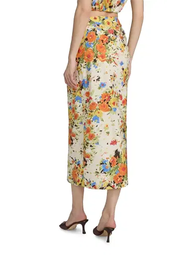 A.L.C. Women's Naomi Printed Ruched Cotton Midi-Skirt - Butter Poppy Multi - Size 14 | Thumbnail 5 A.L.C. Women's Naomi Printed Ruched Cotton Midi-Skirt - Butter Poppy Multi - Size 14 | Thumbnail 5