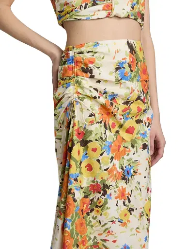A.L.C. Women's Naomi Printed Ruched Cotton Midi-Skirt - Butter Poppy Multi - Size 14 | Thumbnail 6 A.L.C. Women's Naomi Printed Ruched Cotton Midi-Skirt - Butter Poppy Multi - Size 14 | Thumbnail 6