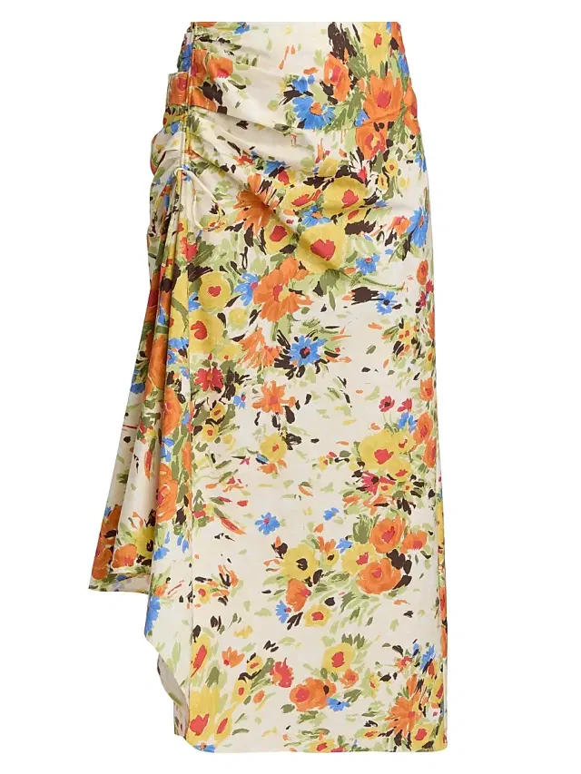 A.L.C. Women's Naomi Printed Ruched Cotton Midi-Skirt - Butter Poppy Multi