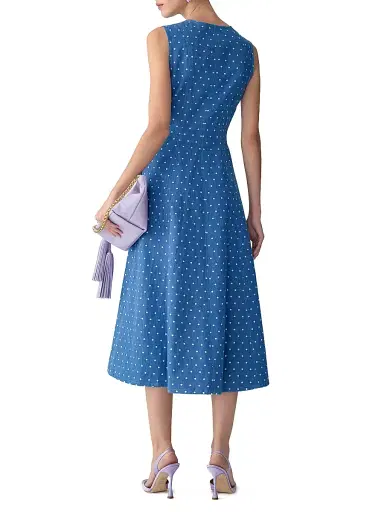 Carolina Herrera Women's Polka-Dot Denim Zip-Front Midi-Dress - Light Blue | Thumbnail 3 Carolina Herrera Women's Polka-Dot Denim Zip-Front Midi-Dress - Light Blue | Thumbnail 3