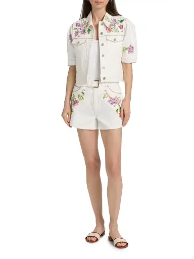 Cinq à Sept Women's Jardin Boheme Carley Denim Jacket - Scour Multi - Size XL | Thumbnail 2