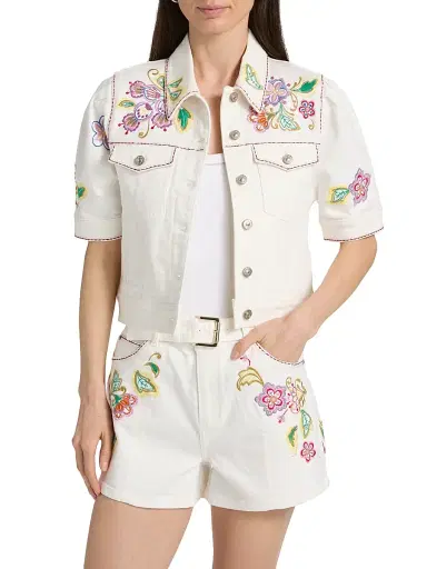 Cinq à Sept Women's Jardin Boheme Carley Denim Jacket - Scour Multi - Size XL | Thumbnail 3