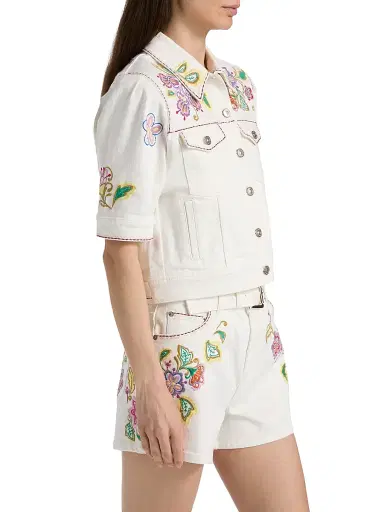 Cinq à Sept Women's Jardin Boheme Carley Denim Jacket - Scour Multi - Size XL | Thumbnail 4