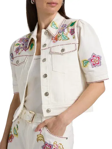 Cinq à Sept Women's Jardin Boheme Carley Denim Jacket - Scour Multi - Size XL | Thumbnail 6