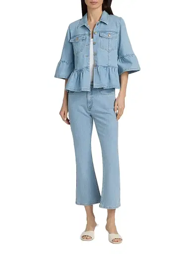 Cinq à Sept Women's Mandie Denim Peplum Crop Jacket - Mist - Size XL | Thumbnail 2