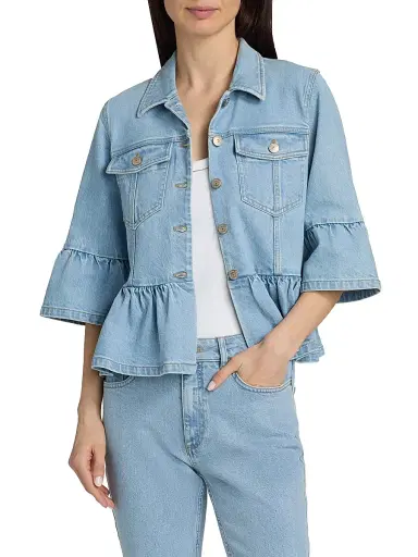 Cinq à Sept Women's Mandie Denim Peplum Crop Jacket - Mist - Size XL | Thumbnail 3
