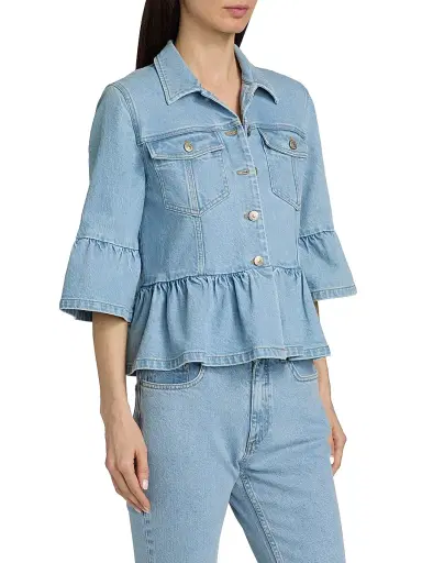 Cinq à Sept Women's Mandie Denim Peplum Crop Jacket - Mist - Size XL | Thumbnail 4