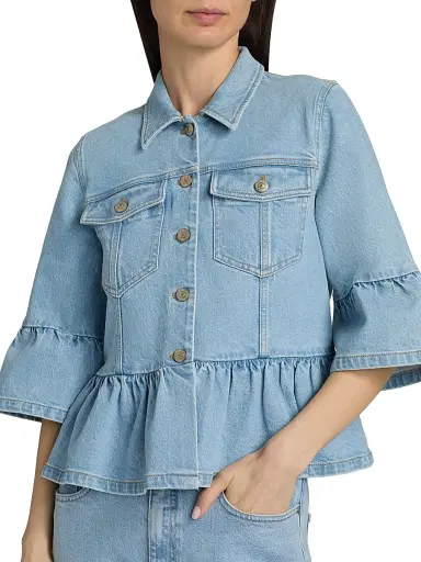 Cinq à Sept Women's Mandie Denim Peplum Crop Jacket - Mist - Size XL | Thumbnail 6