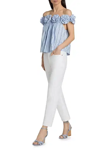 Cinq à Sept Women's Kelsey Off-The-Shoulder Striped Top - Blue Multi | Thumbnail 2