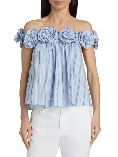 Cinq à Sept Women's Kelsey Off-The-Shoulder Striped Top - Blue Multi | Thumbnail 3