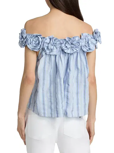 Cinq à Sept Women's Kelsey Off-The-Shoulder Striped Top - Blue Multi | Thumbnail 5