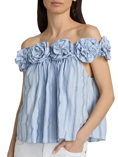 Cinq à Sept Women's Kelsey Off-The-Shoulder Striped Top - Blue Multi | Thumbnail 6