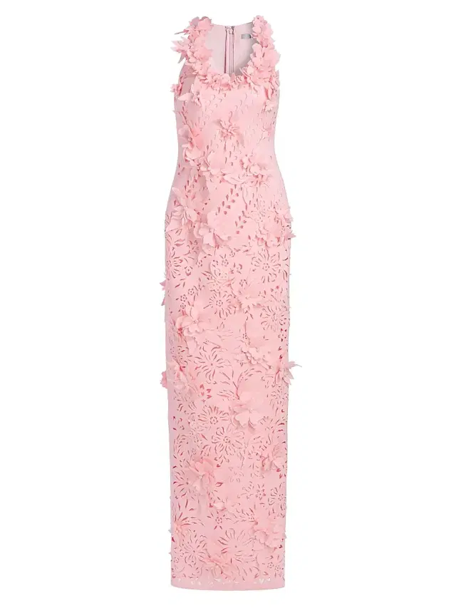Women's Butterfly & Floral Laser-Cut Column Gown - Peony