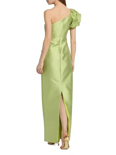 BADGLEY MISCHKA Women's Floral Appliqué One-Shoulder Gown - Lime - Size 10 | Thumbnail 5