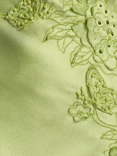 BADGLEY MISCHKA Women's Floral Appliqué One-Shoulder Gown - Lime - Size 10 | Thumbnail 7