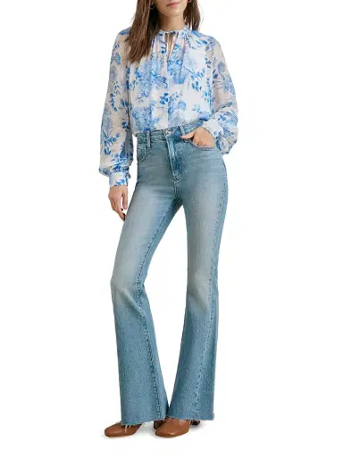 Favorite Daughter Women's The Sincerely Yours Floral Cotton-Blend Top - Blue And White Floral - Size XL | Thumbnail 2