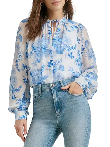 Favorite Daughter Women's The Sincerely Yours Floral Cotton-Blend Top - Blue And White Floral - Size XL | Thumbnail 4