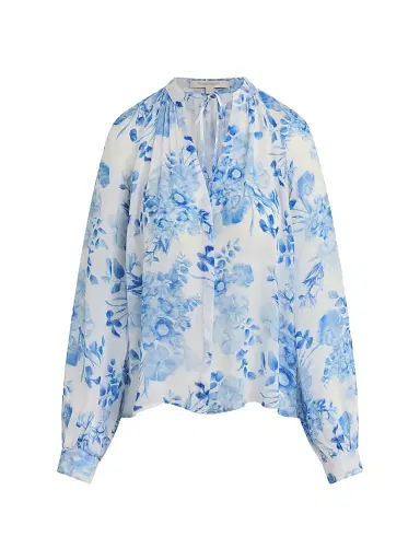 Favorite Daughter Women's The Sincerely Yours Floral Cotton-Blend Top - Blue And White Floral - Size XL | Thumbnail 1